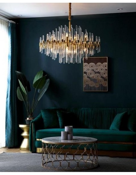 Brass Chandelier with Clear Glass Rods Shade|Copper Modern LED Pendant ...